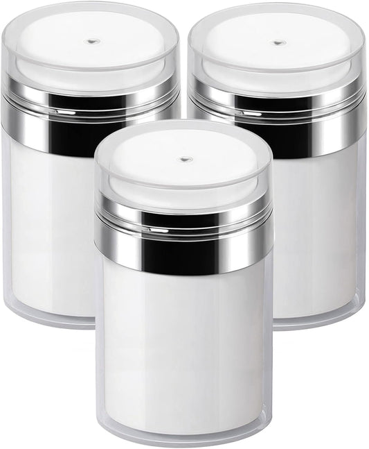 Airless Pump Jars - 3-Pack 3.5 Oz Lotion Dispenser Containers | Empty Cosmetic Bottles
