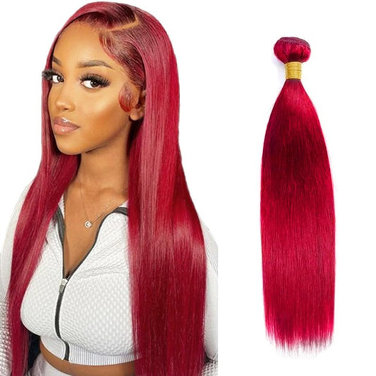 32 Inch Red Human Hair Bundles Burgundy Straight Bundles Peruvian Virgin Remy Real Soft Bright Red Bundle Hair Extensions