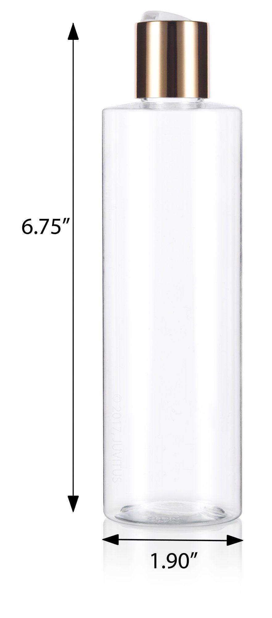 8 oz Clear Professional Cylinder PET Plastic Bottles (BPA Free) with Gold Disc Cap Lid (12 pack)