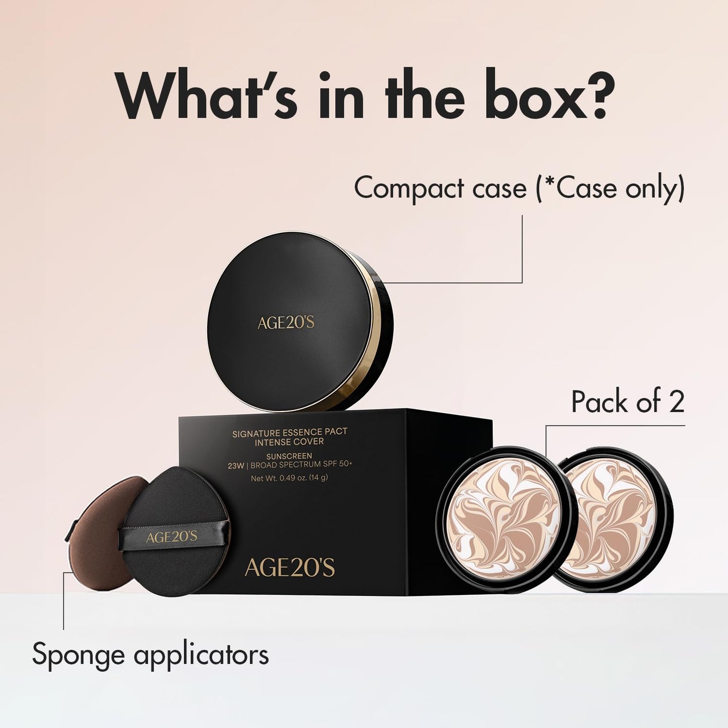 AGE20'S Signature Essence Pact SPF 50+ - Korean Cushion Foundation, Dewy Finish, Natural Coverage | 23W Beige | Pack of 2