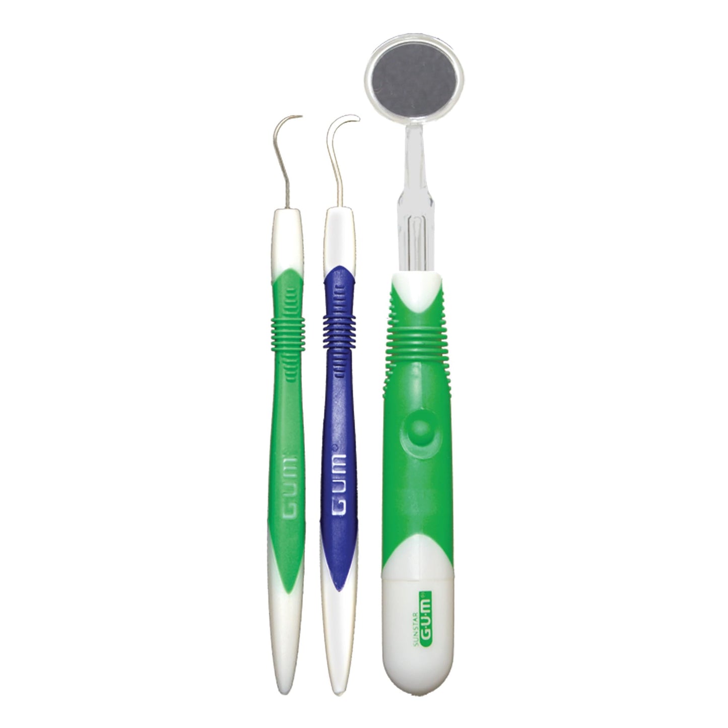 GUM Oral Care Dental Cleaning Kit, Dental Mirror with Light, Explorer Pick, and Dental Scaler, Professional Quality Stainless Steel Dental Tools, Easy-Grip Handle (6pk)