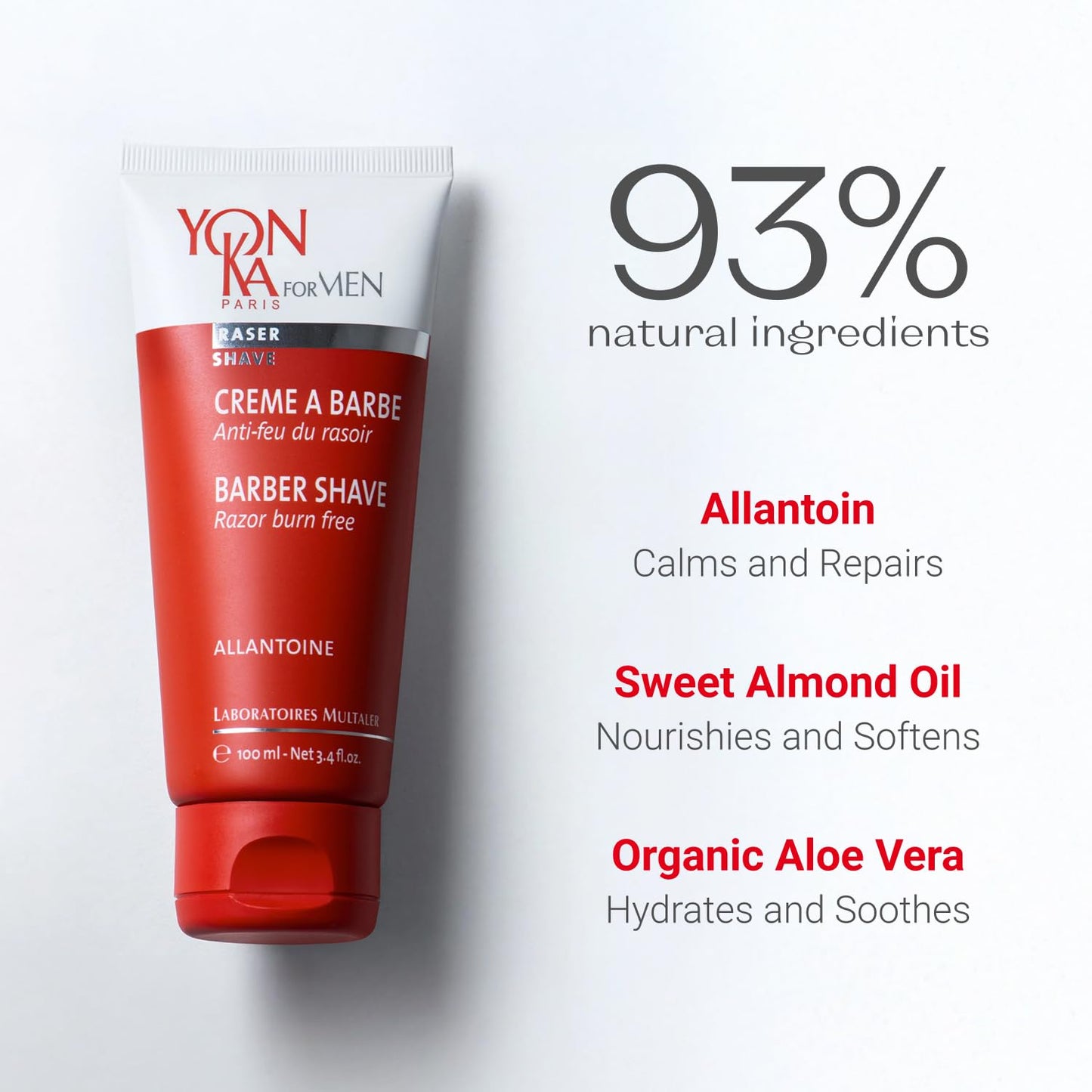 Yon-ka Men's Barber Shave Cream | Razor Burn Free Shaving Cream | Patchouli & Peppermint | Soothes Sensitive Skin | Allantoin & Vitamin B5 | for Thick Beards & Smooth Shaves | 3.4 fl oz