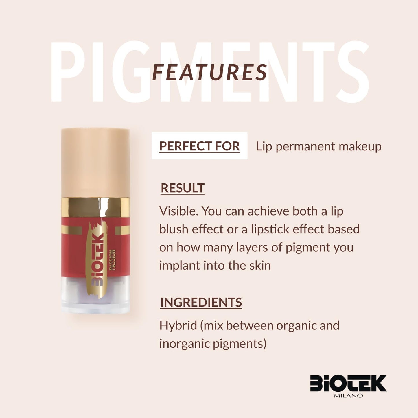 Biotek Lip Pigment - Coral Red Permanent Makeup | 0.24 fl. oz. Made in Italy