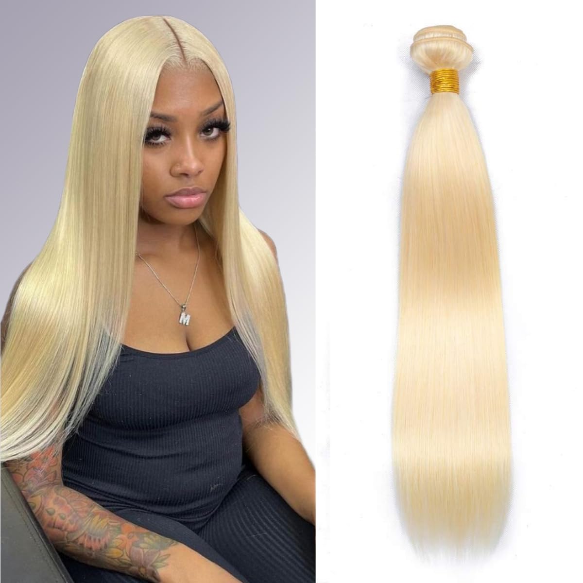 613 Bundles Human Hair 16 Inch Straight Blonde Bundles Human Hair 100% Unprocessed 12A Grade Brazilian Virgin Raw Hair Quick Weave 1 Bundles Hair Extensions for Women