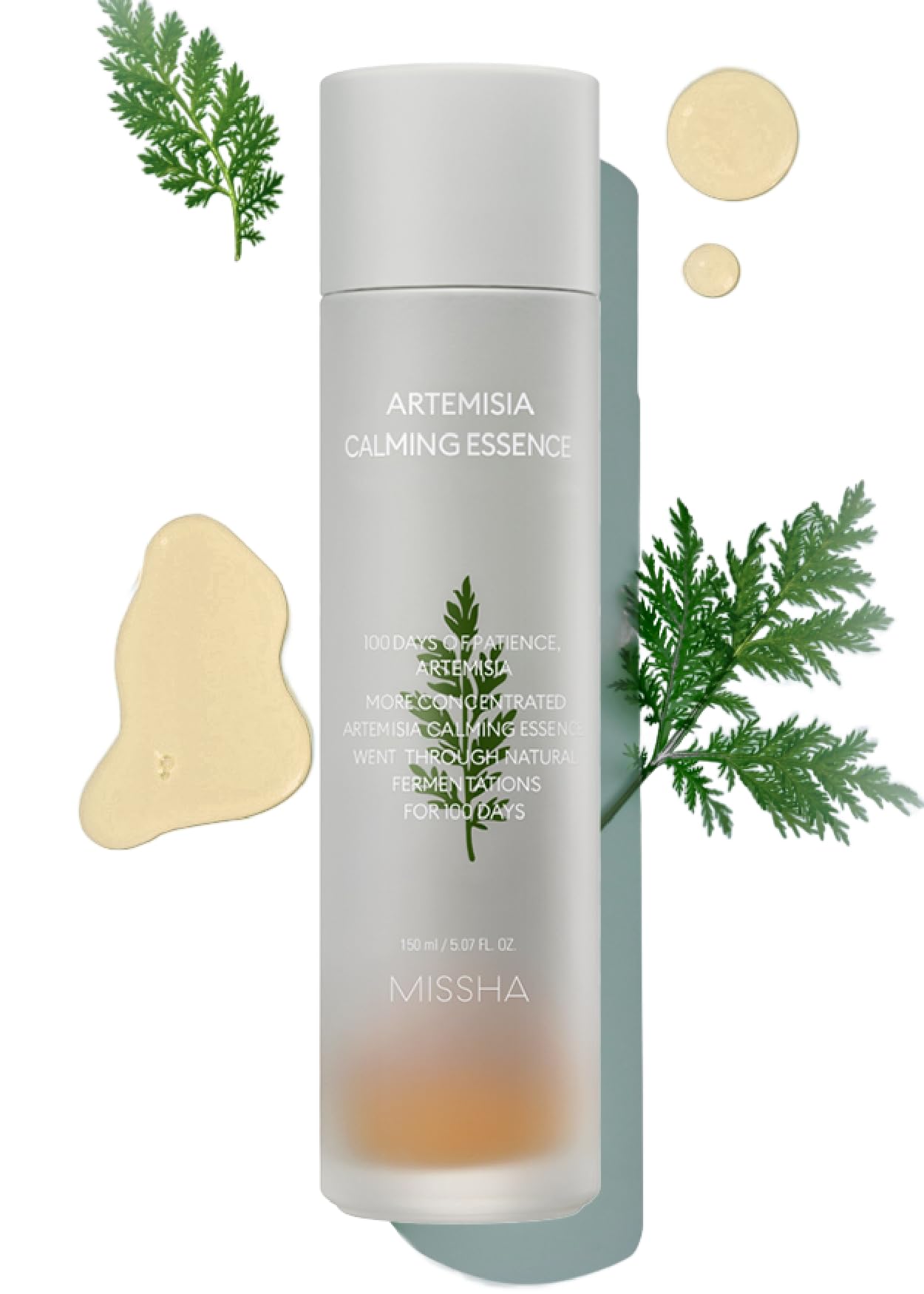 MISSHA Artemisia Calming Essence 5.07 Fl oz / 150ml - 100% Artemisia Annua Extract Facial Toner for Sensitive Skin, Korean Toner with Double-Fermented Mugwort, Soothes Redness & Acne