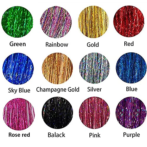 Hair Tinsel Kit, Fairy Tinsel Hair Extensions With Tool 3200 Strands 12 Colors Holographic Hair Tinsel Heat Resistant Sparkling Hair Glitter for Christmas New Year Party