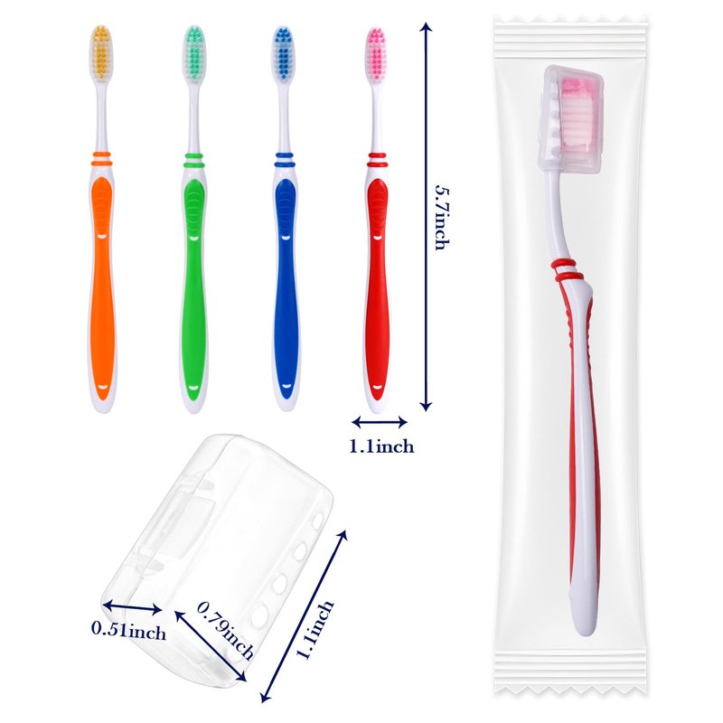 100 Pack Bulk Toothbrush Package with Covers Premium Quality Individually Wrapped Tooth Brushes, Soft Bristle Toothbrushes for Adults & kids, Hygienic Cap for Donations, Travel, Hotels, Homeless