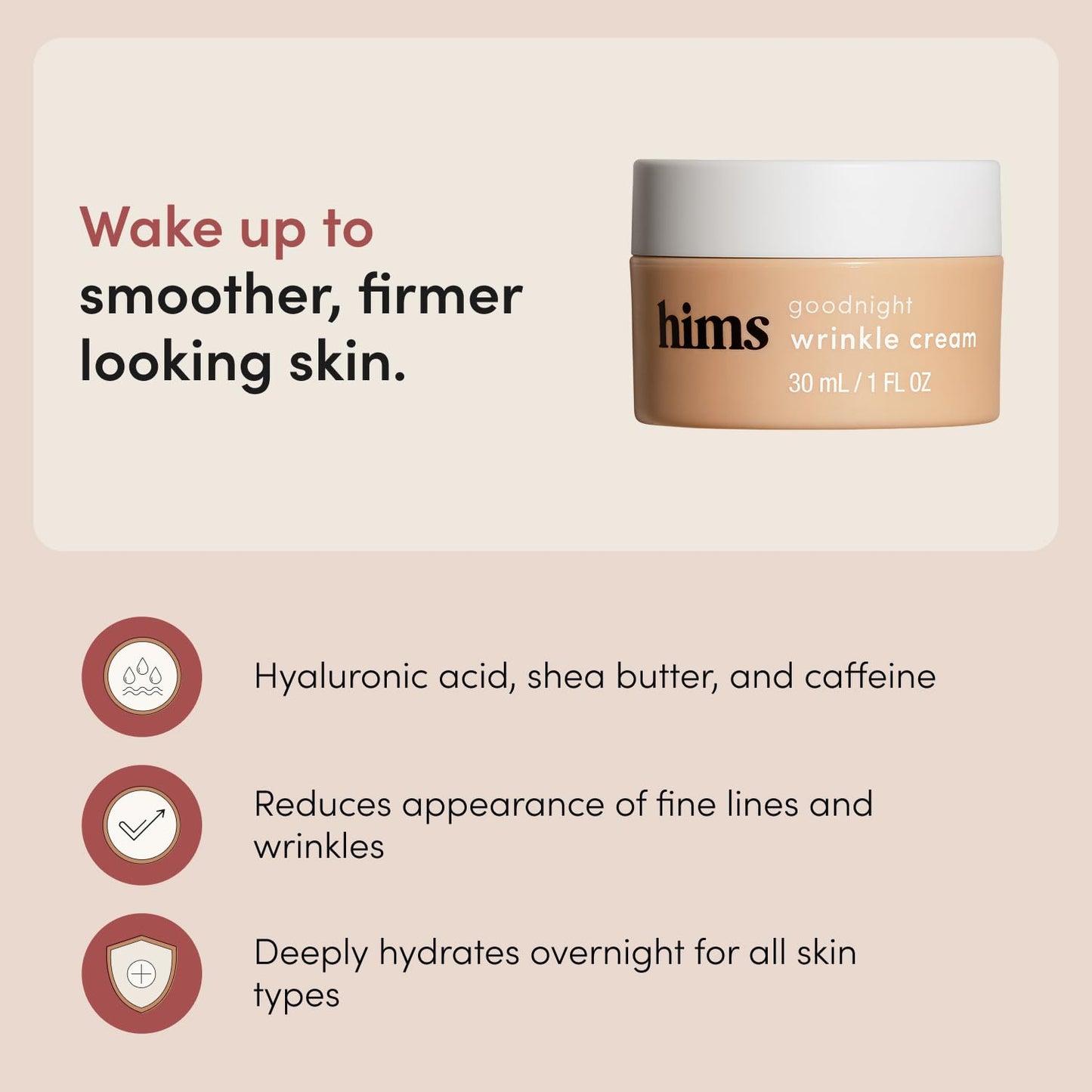 hims Goodnight Wrinkle Cream - Hyaluronic Acid & Shea Butter - Face Moisturizer for Fine Lines & Dry Skin - Deep Hydration Night Cream for Men - Non-Greasy, Paraben-Free & Vegan - 1 Fl Oz