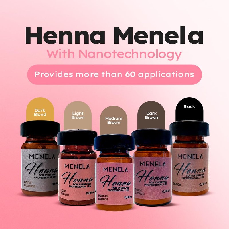 MENELA Eyebrow Henna Tint Kit - Black - Brow Color with Bamboo Extract - Natural Look, Easy Application - 2.5g Henna + 15ml Fixer - Ammonia-Free, Vegan (Black)