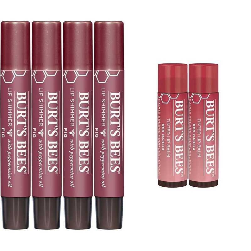 Burt's Bees Shimmer Lip Tint Set - Hydrating Tinted Lip Balm Sticks | Red Dahlia, 2-Pack