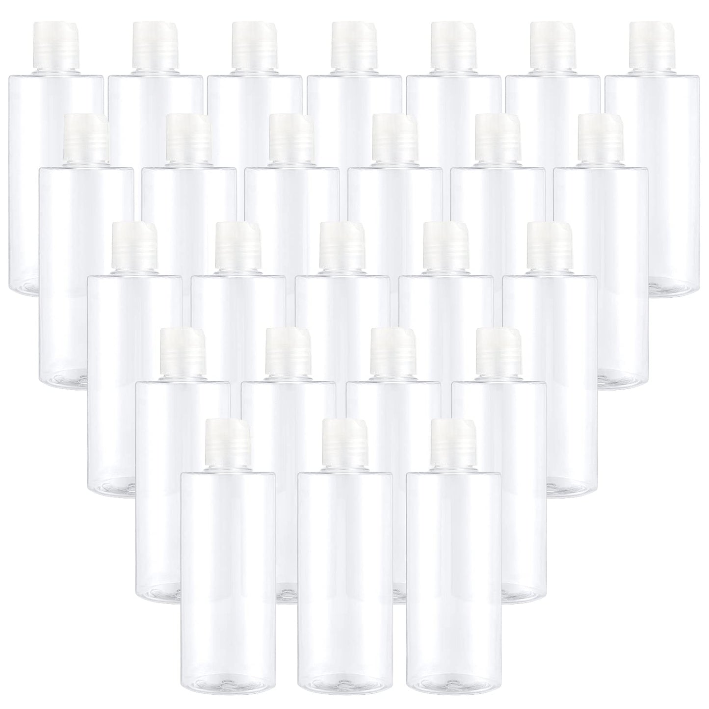 PINGEUI 24 Pack 8 Oz Clear Plastic Refillable Lotion Bottles, Plastic Empty Squeeze Bottles with Disc Top Flip Cap, BPA Free Travel Containers for Essential, Cream, Shampoo and Conditioner