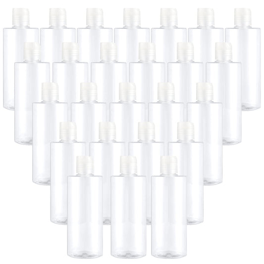 PINGEUI 24 Pack 8 Oz Clear Plastic Refillable Lotion Bottles, Plastic Empty Squeeze Bottles with Disc Top Flip Cap, BPA Free Travel Containers for Essential, Cream, Shampoo and Conditioner