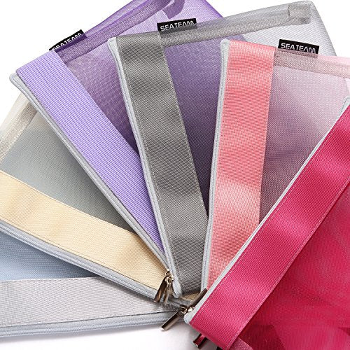 Sea Team 6pcs Multicolored Portable Travel Toiletry Pouch Nylon Mesh Cosmetic Makeup Organizer Bag with Zipper (ST-CB0616)