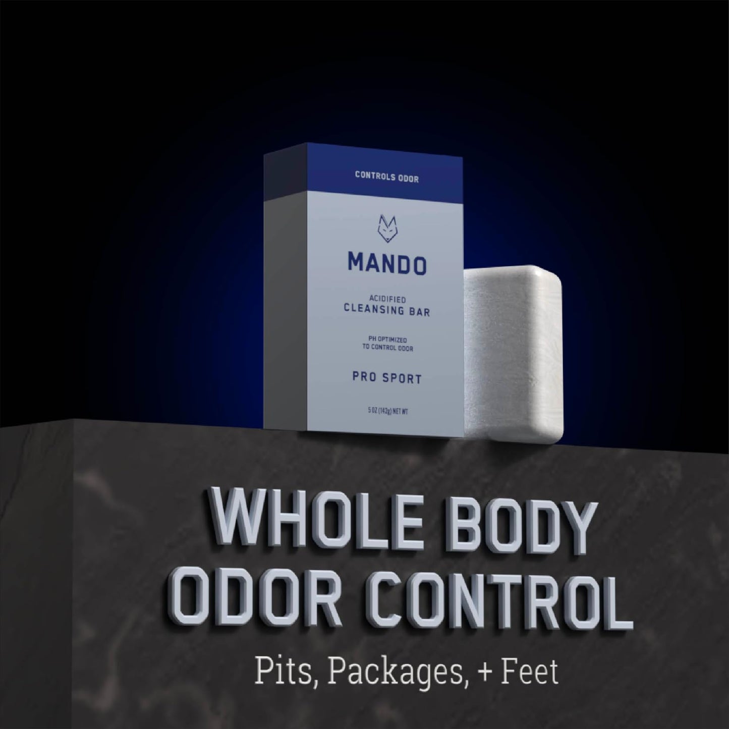 Mando Whole Body Deodorant For Men - 2-Pack Smooth Solid Stick and Acidified Cleansing Bar - Pro Sport Scent - Aluminum Free, Baking Soda Free, Skin Safe - Removes Odor Better than Soap - Moisturizing