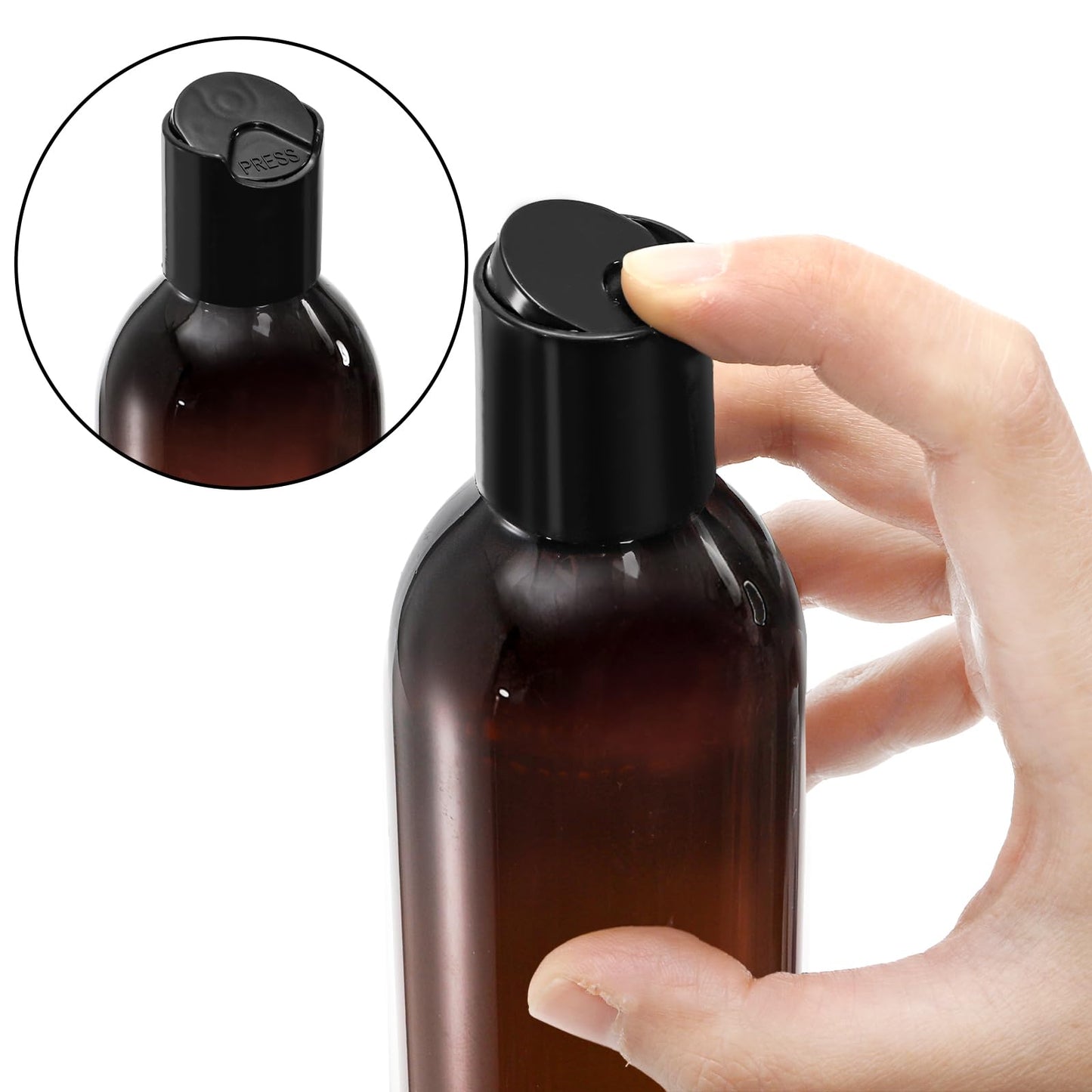 Bekith 16 Pack 8 ounce Amber Empty Plastic Bottles with Disc Top Flip Cap; BPA-Free Refillable Containers For Shampoo, Lotions, Liquid Body Soap, Creams
