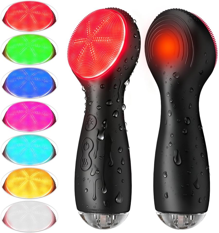 Electric Facial Cleansing Brush - Rechargeable Waterproof Exfoliator with Heat & Vibration | Deep Clean & Massage (Black)