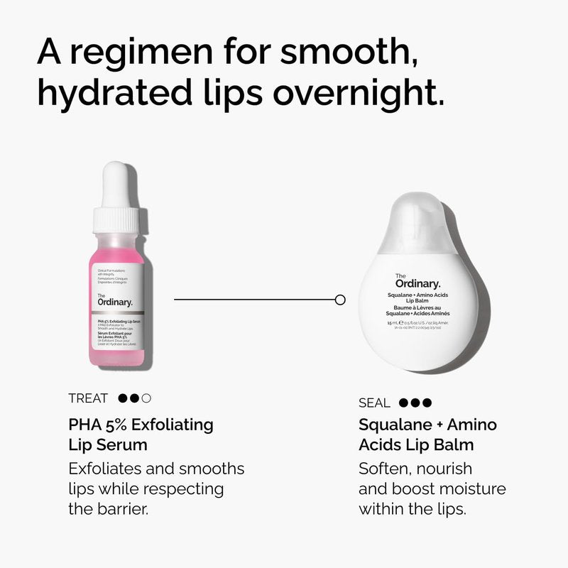 The Ordinary Squalane + Amino Acids Hydrating Lip Balm, for Lips, Elbows, and Cuticles, 0.5 Fl Oz,(Pack of 2)