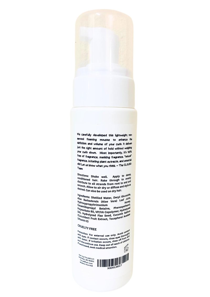 CLOUDD Fragrance-Free Curl Defining Styling Mousse, 100% Fragrance-Free and Essential Oil-Free, Unscented, Non-aerosol