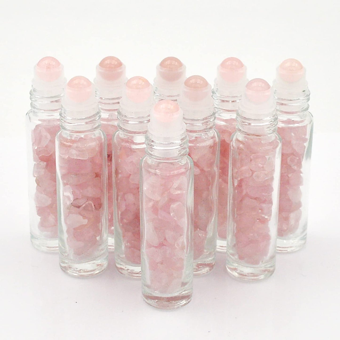 Essential Oil Roller Bottle 10ml w EVA Carrying Travel Case（Clear Glass Bottle with silver Cap、10pack、Gemstone Roller Balls、Healing Crystal Chips Inside、Opener)Gemstone Roller Ball Bottles