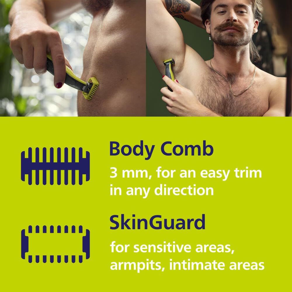 Philips Norelco OneBlade 360 Blade, Genuine Replacement Blade, Face/Body Kit, for OneBlade Electric Shaver and Trimmer, Durable Stainless Steel, Trim, Edge and Shave, QP614/80