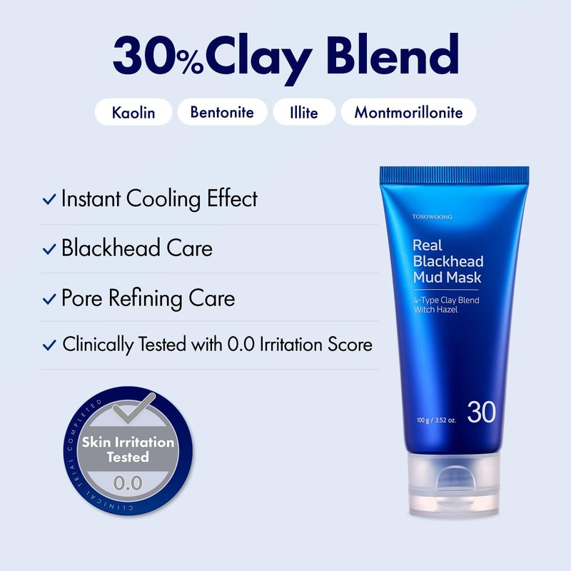 TOSOWOONG Real Blackhead Mud Mask, Facial & Nose Pore-Purifying Clay - Korean Mud Mask, Pore Tightening, Deep Pore Cleaner, Cooling & Quick Dry Formula Face Mask, Oil Control, 100 g / 3.52 oz.