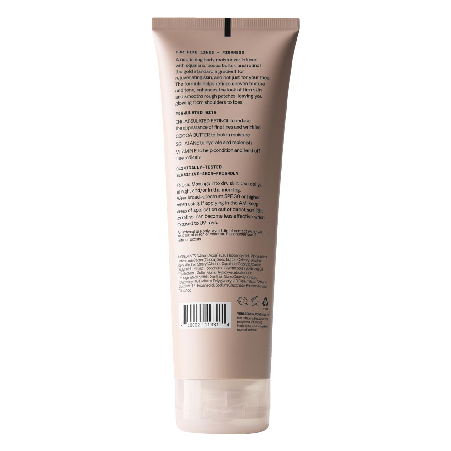 Versed Press Restart Retinol Body Lotion - Cocoa Butter + Squalane Moisturizer for Dry Skin - Firming Body Retinol to Smooth Texture & Brighten Skin - Body Breakout Treatment (8 Fl Oz (Pack of 1))