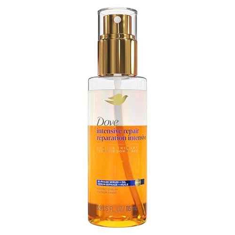 Dove Damage Therapy Intensive Repair with Amino Serum Bi-Phase Serum + Oil Hair Spray for Shine, Frizz Control, and Split Ends 3.9 oz