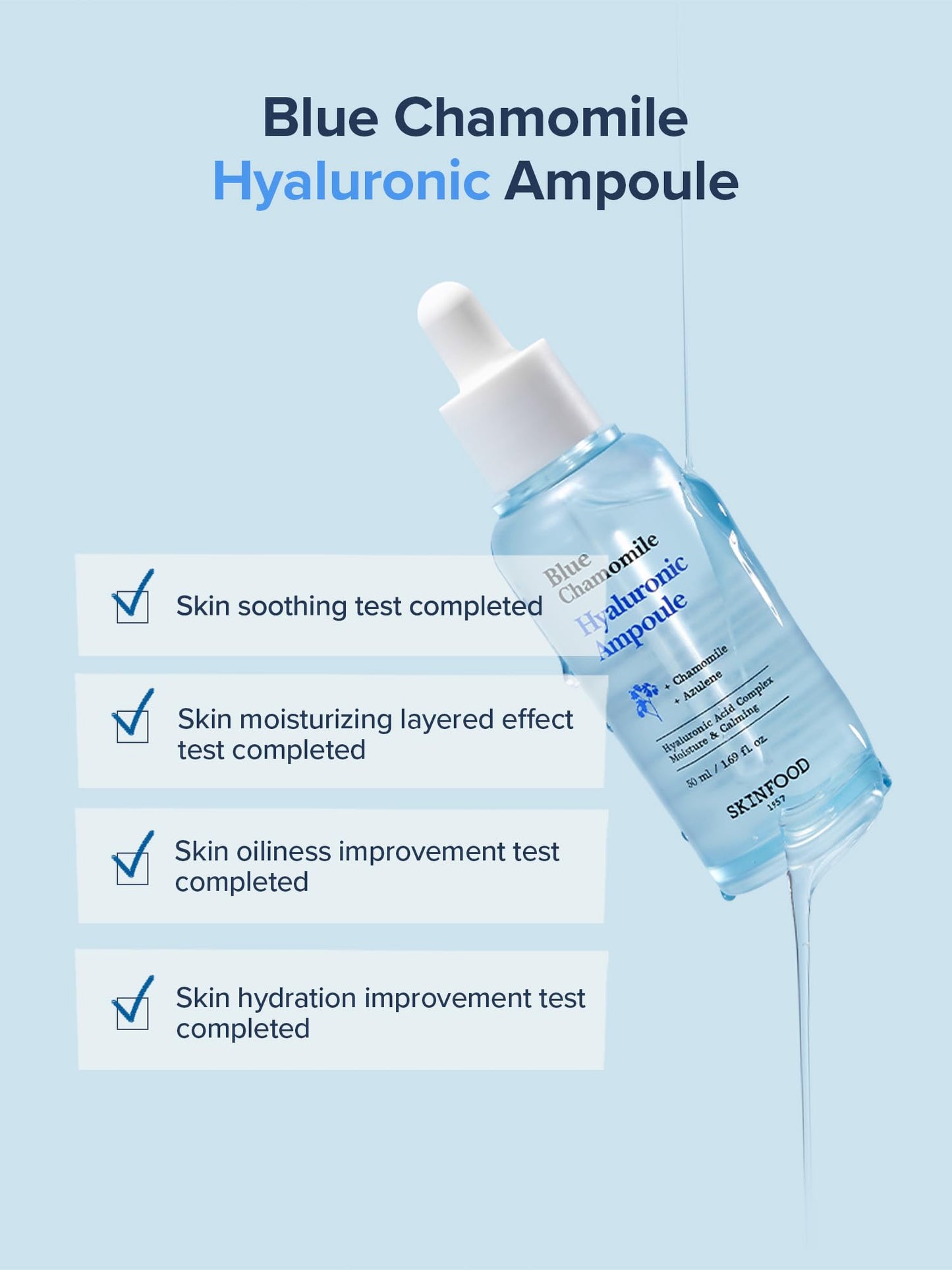 SKINFOOD Blue Chamomile Hyaluronic Ampoule, Korean Skincare Facial Serum for Soothing & Hydrating Skin, Hyaluronic Acid, Chamomile Flower Water, Calming Moisture Boost, 50ml / 1.69 fl.oz.
