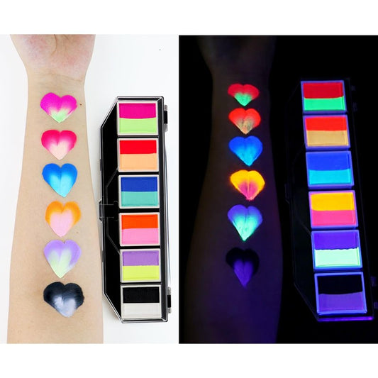 Face Paint Kit, 6 Colors, Water-Based, Kid-Friendly, Stage Makeup, Holiday Body Paint, With two brushes, Fluorescent, Quick Dry, Easy to Use, Vibrant Colors, Washable, Safe