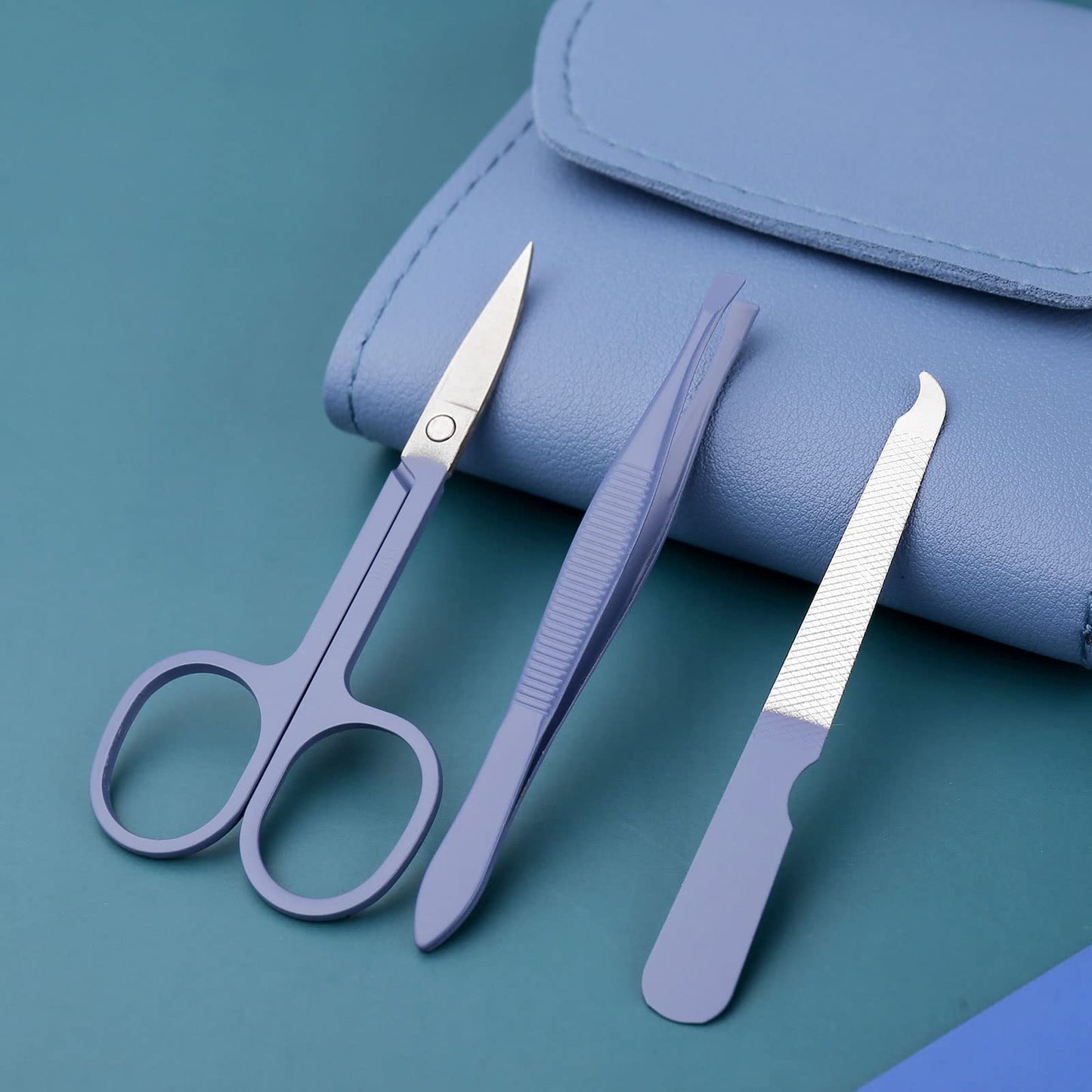 Manicure Set, Nail Clippers, Pedicure Kit, 16 in 1 Professional Grooming Kit Stainless Steel, Nail Toenail Scissors Tools with Luxurious Leather Travel Case for Men Women Blue Upgraded Version