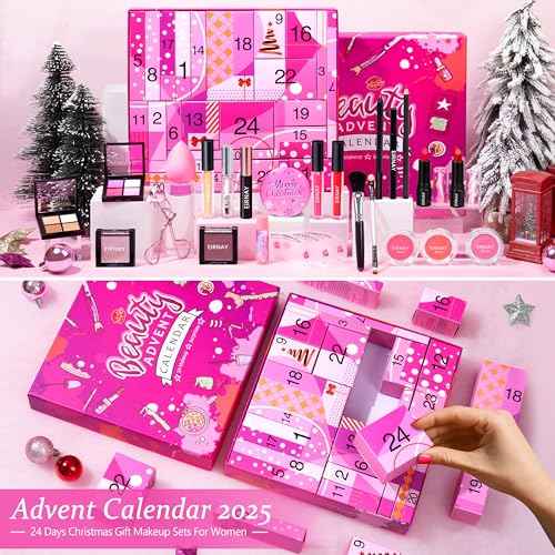 Makeup Advent Calendar 2025, 24 Days Christmas Gift Makeup Sets For Women Teen Girl, 2025 Xmas Countdown Calendar Cosmetics Holiday Surprise Make Up Gift Kits for Women Full Kit