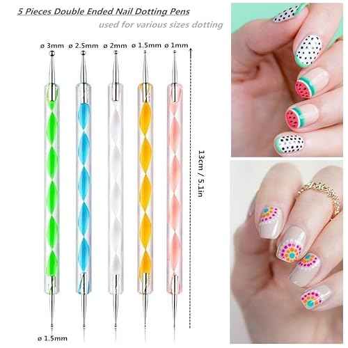 21Pcs Nail Art Design Tool Kits - 1 Resin Nail Art Palette, 5 Nail Art Dotting Pens, 15 Nail Art Brushes, Nail Polish Mixing Palette Double-Ended Dotting Pen Nail Liner Nail Drawing Brushes