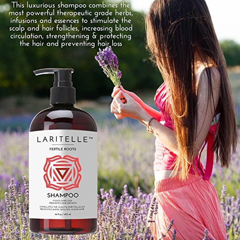 Laritelle Organic Shampoo Fertile Roots 17.5 oz ? Fights Hair Loss & Promotes Healthy New Growth with Lavender, Ginger, Rosemary, Patchouli, Clary Sage ? Strengthens, Nourishes & Balances Scalp