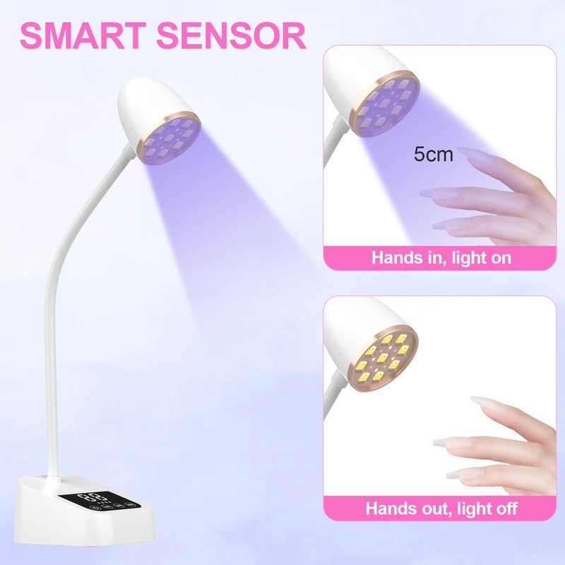 Mnhty U V Nail Lamp, 27W Rechargeable U V Light for Gel Nails Polish, Mini Flash Cure Light for Gel X Nails, Cordless U V LED Nail Lamps with 3 Timers&Sensor, Fast Curing Gooseneck U V Lamp White