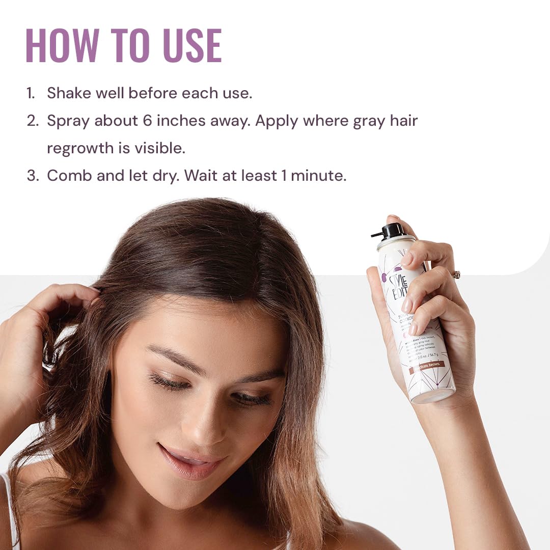Style Edit Root Touch Up Spray | Temporary Hair Color for Gray Roots and Thinning Hair | Salon-Quality, Transfer-Resistant Hair Concealer | Dark Brown, 2 oz