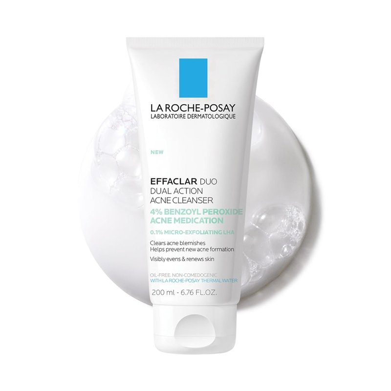 La Roche-Posay Effaclar Dual Acne Face Wash - 4% Benzoyl Peroxide & LHA Exfoliant | 6.76 Fl Oz