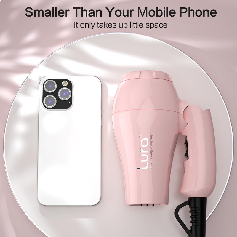 Foldable Travel Hair Dreyr Mini:Dual Voltage Small Lightweight Blow Dryer for International Travel,1200w Compact Hairdryer with Concentrator and Travel Bag(Light Pink)