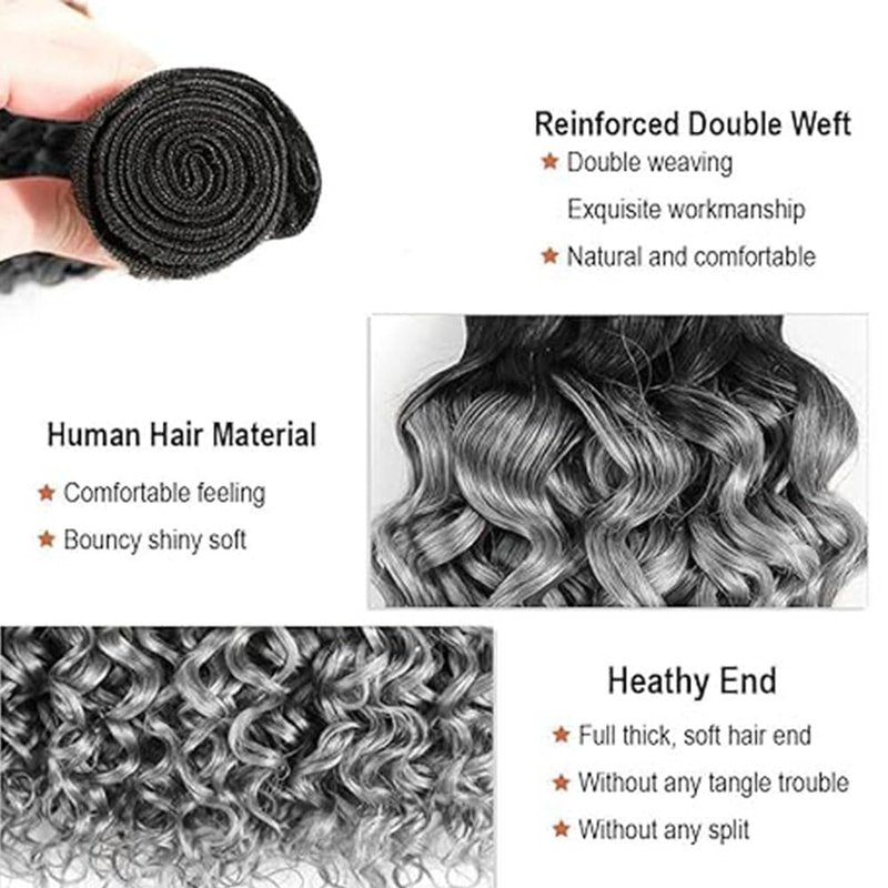 Ombre Grey Human Hair Bundles - 16, 18, 20 Inch Deep Wave | 12A Unprocessed Brazilian Virgin Hair for Black Women