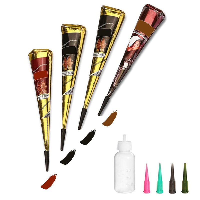 Temporary Tattoo Kit - 4 Semi-Permanent Tattoo Paste Cones | DIY Body Art for Men, Women & Teens - 20 Adhesive Stencils Included