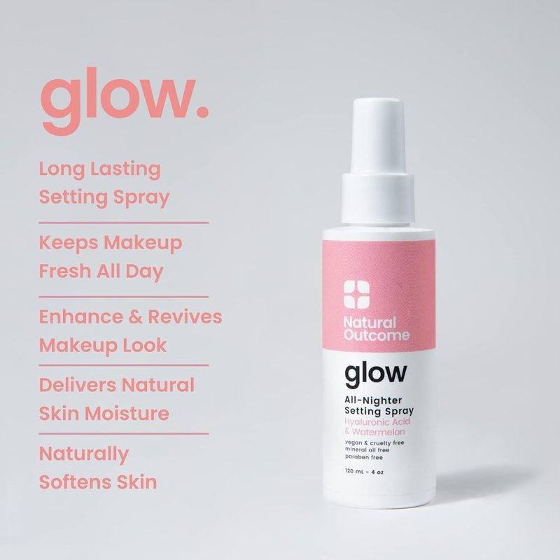 Glow Makeup Setting Spray - Mattifying Facial Mist with Hyaluronic Acid & Watermelon | Oil-Free Vegan Formula for All Skin Types, 4 oz