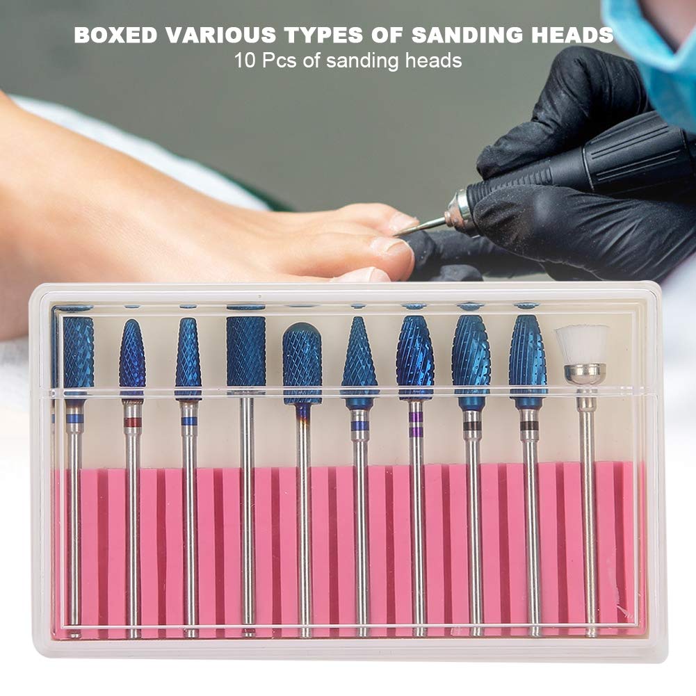 Nail Drill Bit Set, 10pcs Tungsten Steel Nail Drill Bit 3/32 inch Grinding Head Cuticle Drill Bit for Nails Manicure Set Professional Polishing Machine Tool for Pedicure