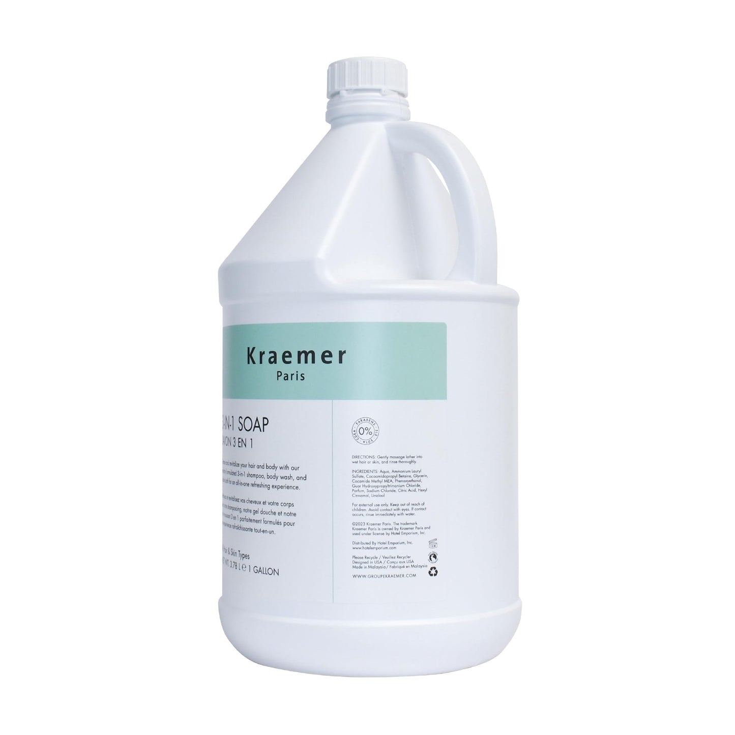 Kraemer Paris Bulk Shampoo Refill Gallon Size hotel for Hotel,Airbnb,Gyms,Hospitality, and Vacation Rentals,All-in-One Salon Quality,3.78 Liter Size, Cruelty-Free Refillable for Hair and Body Wash
