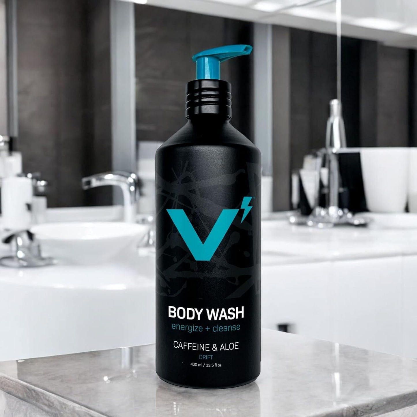 VOLT Body Wash for Men – Sulfate-Free with Caffeine & Aloe, Citrus Sea Salt Scent, 13.5 oz (400ml) Refillable Aluminum Bottle
