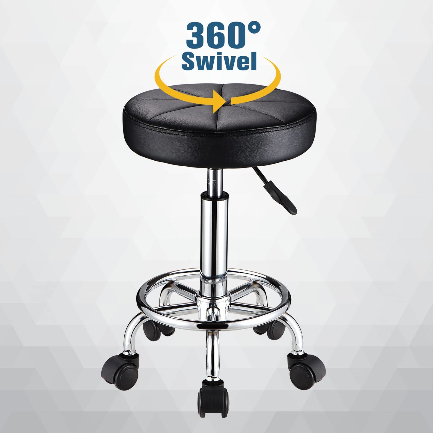 HMTOT Round Rolling Stool with Wheels Height Adjustable Swivel Stool Chair for Spa Salon Massage Black