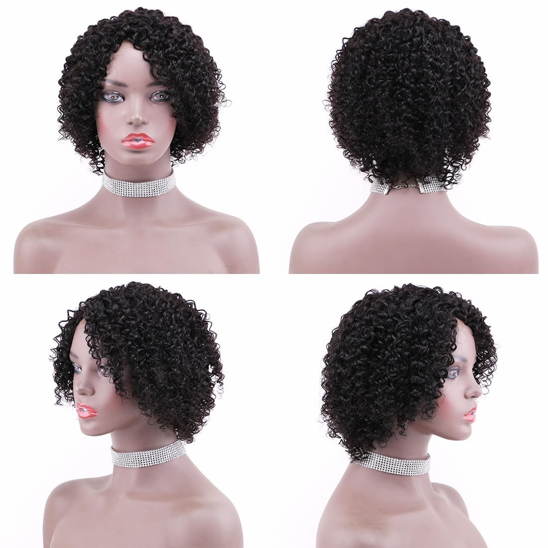ZHENLISI Glueless Curly Bob Wigs Short Afro Kinky Curly Human Hair Wigs for Black Women Wear and Go Machine Made Side Part Afro Wig Wet and Wavy Human Hair Wig Natural Black