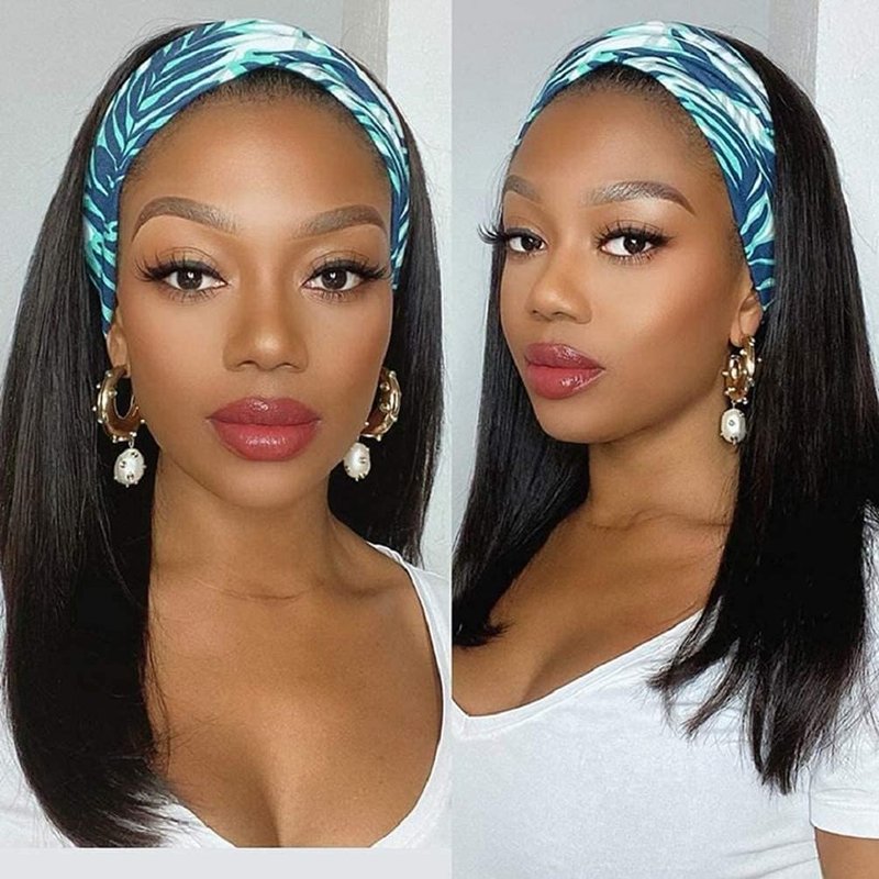 Headband Wig - Straight Human Hair for Black Women | 12-Inch Brazilian Virgin Hair, Glueless Design