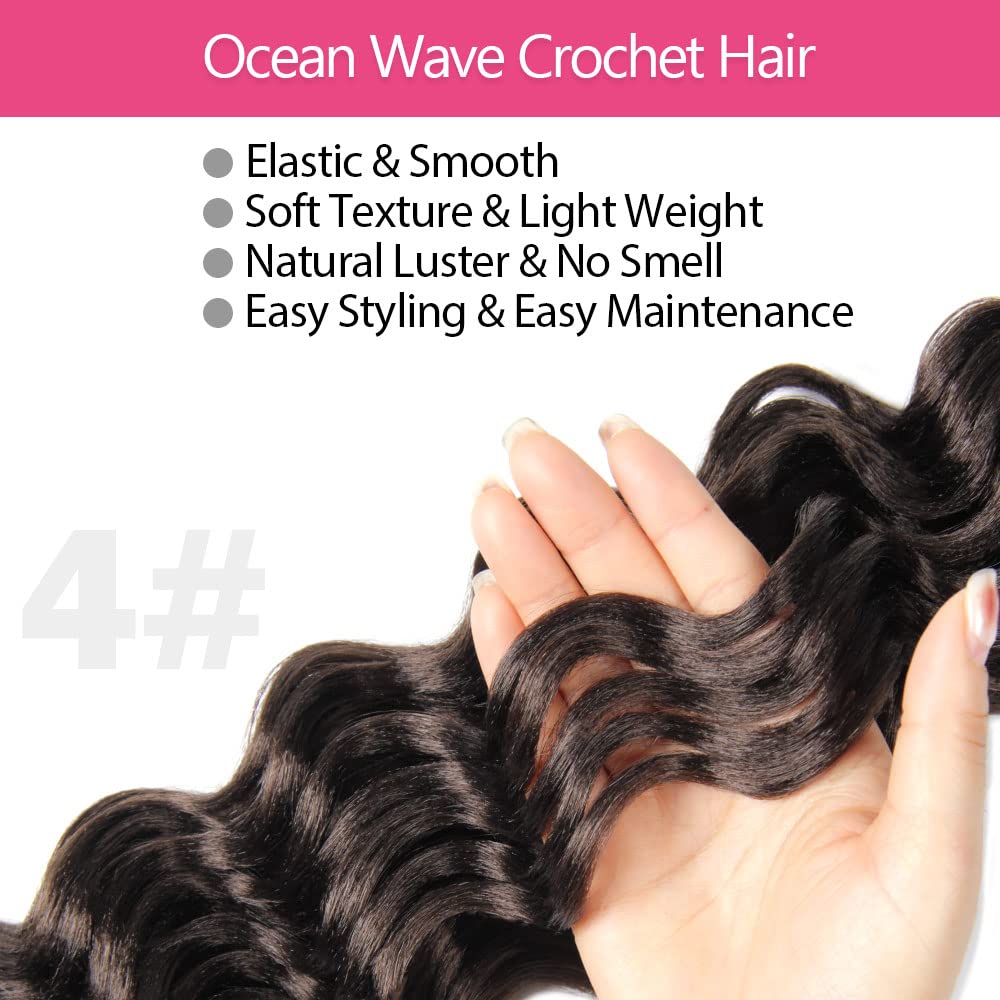 Niseyo NU Ocean Wave Crochet Hair 18 Inch 8 Packs Soft Deep Twist Crochet Braids Synthetic Wavy Braiding Hair Extensions (4# Brown)) NEW