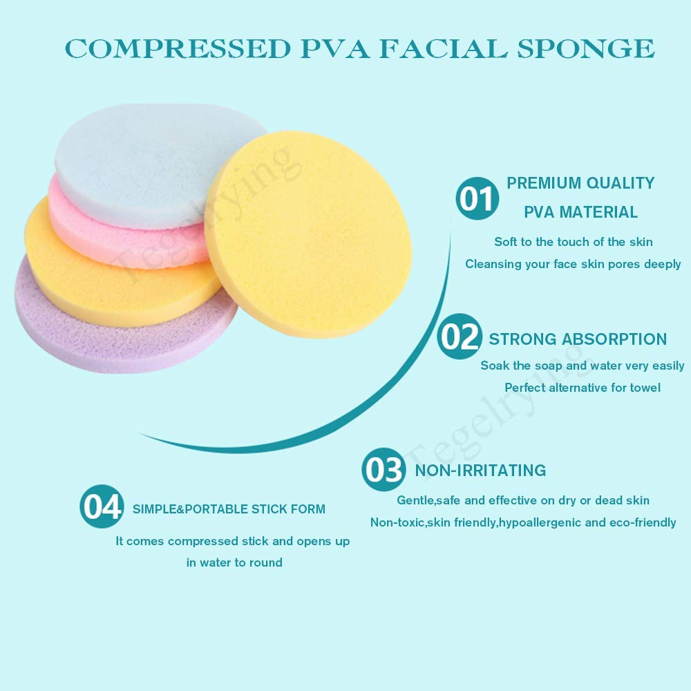 Facial Sponge Compressed,240 Count PVA Professional Makeup Removal Wash Pads Round Face Cleansing Sponge for Women Spa Exfoliating