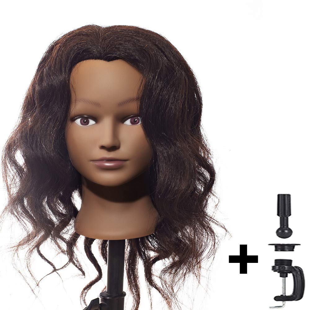 Real Hair Mannequin Head - 22"-24" Afro Fluffy Light Yaki Kinky Straight for Cosmetology | Black (#2)