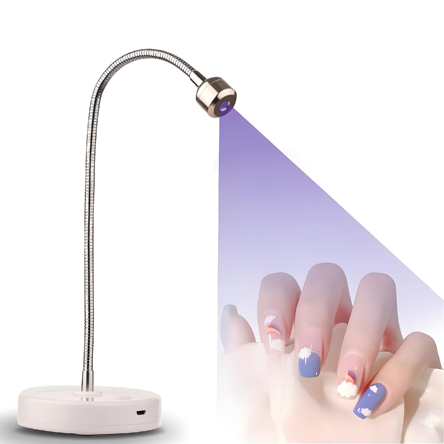 Gel Polish Dryer, LED Nail Lamp 3W Quick Drying Curing Machine with Adjustable Light Hose, Built in Battery for Home Salon Manicure